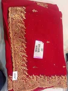 Elegant rose color  Embroidered Saree
