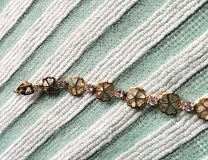Gold Tone Flower and Rhinestone Bracelet