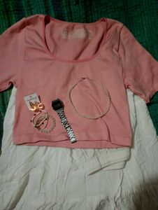 Pink Crop Top & Accessories Bundle