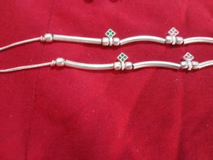 Silver Beaded Anklets with Purple Accents