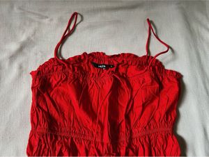 Red Smocked-Detailed Cotton Tiered Dress