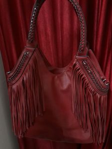 Vieta Red Leather Fringe Bag