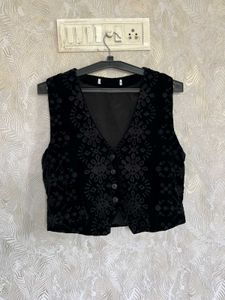 Black Velvet Patterned Vest