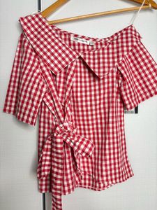 Red Gingham Tie-Front Top