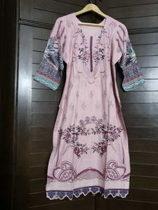Pink Floral Embroidered Printed Silk Kurta Set