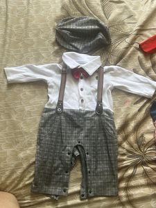 boys dungaree onesie set with cap