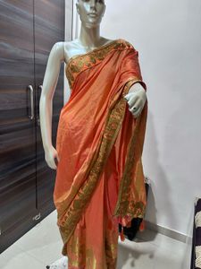 Embroidered Peach Saree