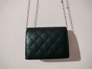 Black Sling Bag With Golden Chain
