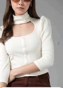 Cutout Ribbed Button-Up Top
