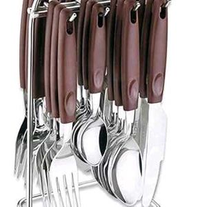24-Piece Cutlery Set With Brown Handles&amp; 4 Glasses
