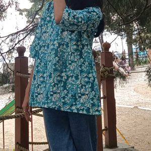 Blue Floral Print Top