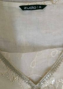 FREE Offer Embellished Off White Kurta With Lining