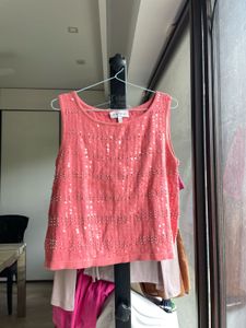 Coral Sequin Tank Top