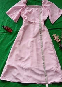 Pink Midi Dress with Puff Sleeves