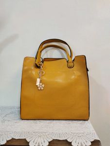 Mustard Yellow Tote Bag with Charm