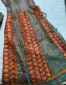Teal &amp; Red Lehenga Set