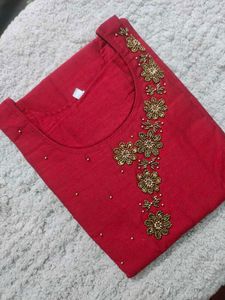 Elegant Red Kurta with Embroidery