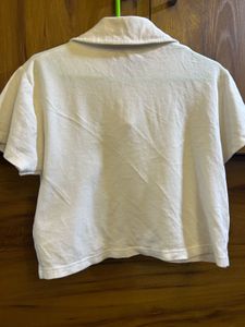 White Cropped Zip-Up Polo top