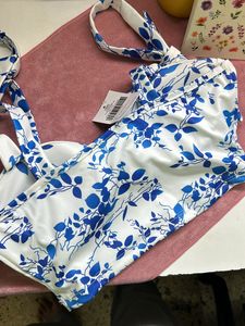 White And Blue Print Crop Top