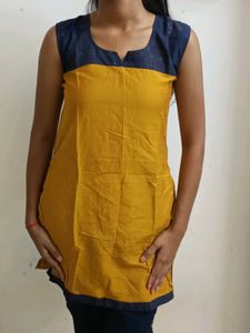 Mustard Sleeveless,Top trendy short kurti