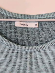 Knitted Sea Blue And Grey 3/4th Sleeve Top