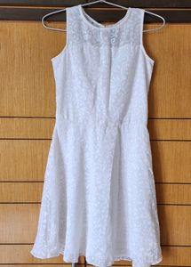 A-line Knee Length White Dress