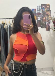 Abstract Print Orange Red Top