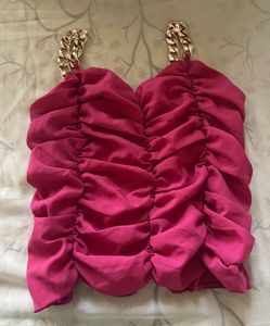 Pink Chain Strap Ruched Top