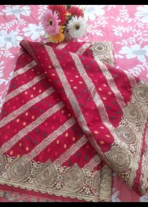 Elegant Rani Pink Saree with Embellishments