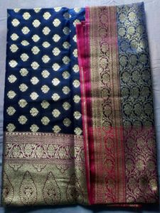 Blue & Pink Pure Katan Benarasi Saree