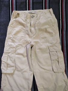 Bershka Beige Cotton Cargo Pants