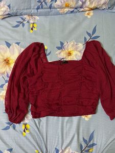 Maroon Mix Red Off shoulder Mesh Top
