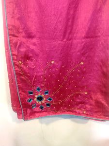 Pink Mirror Work Saree With Unstitched Blouse