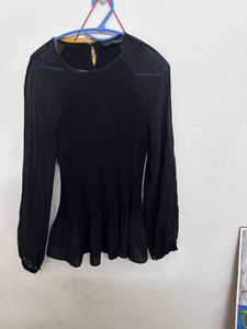 chic black pleated sheer top