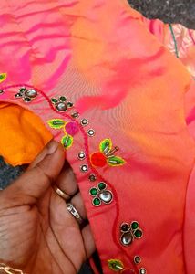 New Dual Shade Silk Blouse Embroidery Work