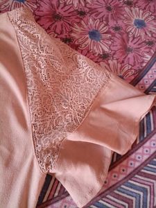 Beige Top With Net Lace Sleeves