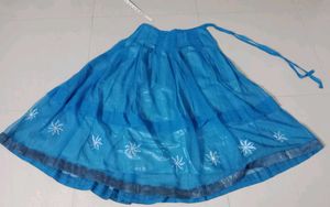 Hand-Painted Blue Georgette Skirt