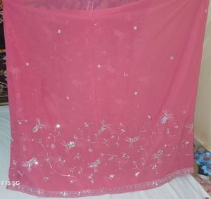 Pink Saree Chamki Computer Work With Blouse 👚