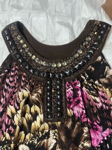 Yk2 Pinterest Beaded Neckline Abstract Print Top