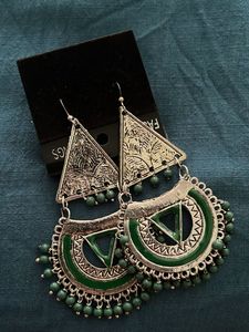 Statement Green &amp; Silver Earrings