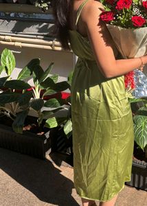 Green Satin Midi Dress