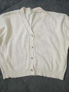 Cream Cropped V-neck Cardigan