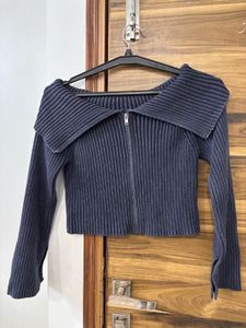 Ribbed Knit Zip-Up Cardigan