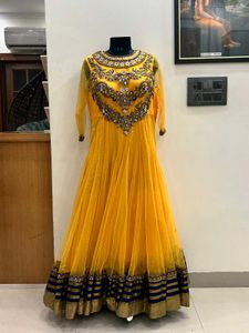 Yellow Anarkali With Blue Duppata