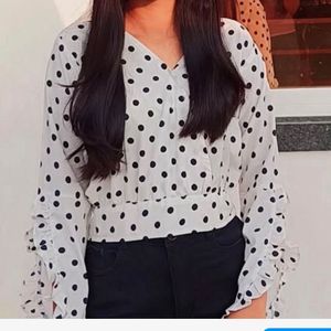 Polka Dot Ruffle Sleeve Top