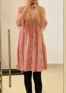 Pink Embroidered A-Line Dress - Bombay Paisley