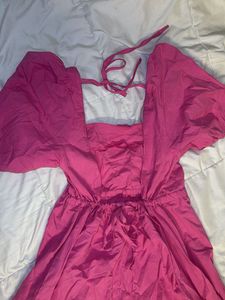Hot Pink Puff Sleeve Mini Dress