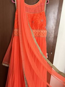Set Of 3-Ethenic Anarkali Padded Gown,Dupatta,pant