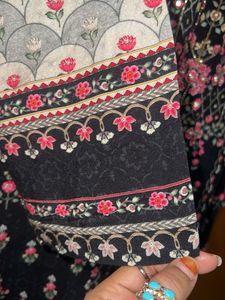 Charcoal Black &amp; Pink Printed Kurta
