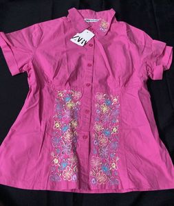 Pink Floral Embroidered Top